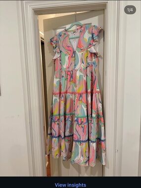 CROSBY by Mollie Burch Multicolor Swirl Midi Dress in Pink, Blue, Green, Yellow